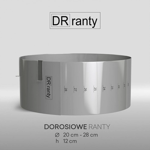 Opaska rant obręcz do tortu ciasta forma regulowana podziałka średnica od 20 do 28 cm wysokość 12 cm Dorosiowe Ranty